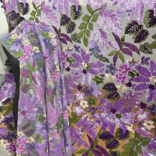 Floral Sequined Embroidery Fabric, Wedding Prom Dress Lace