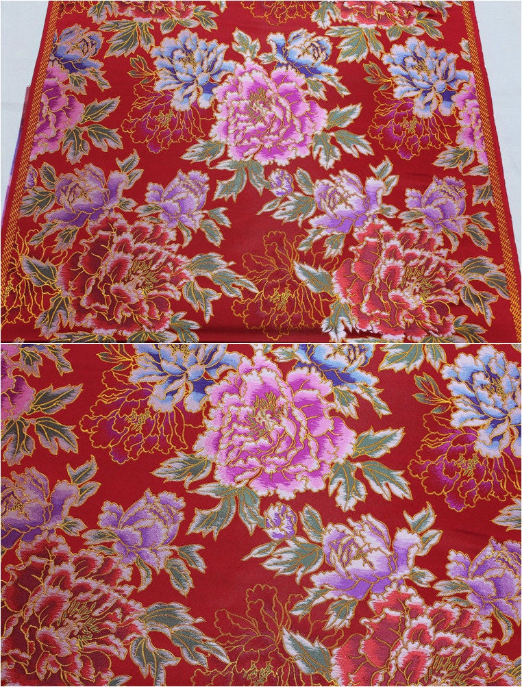Peony Flower Silk Brocade Fabric: Chinese Wedding Fabric (By 1 Meter)