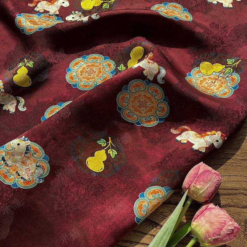 Horse Jacquard Rayon Fabric ��� Fortune & Prosperity Xiangyun Pri"W