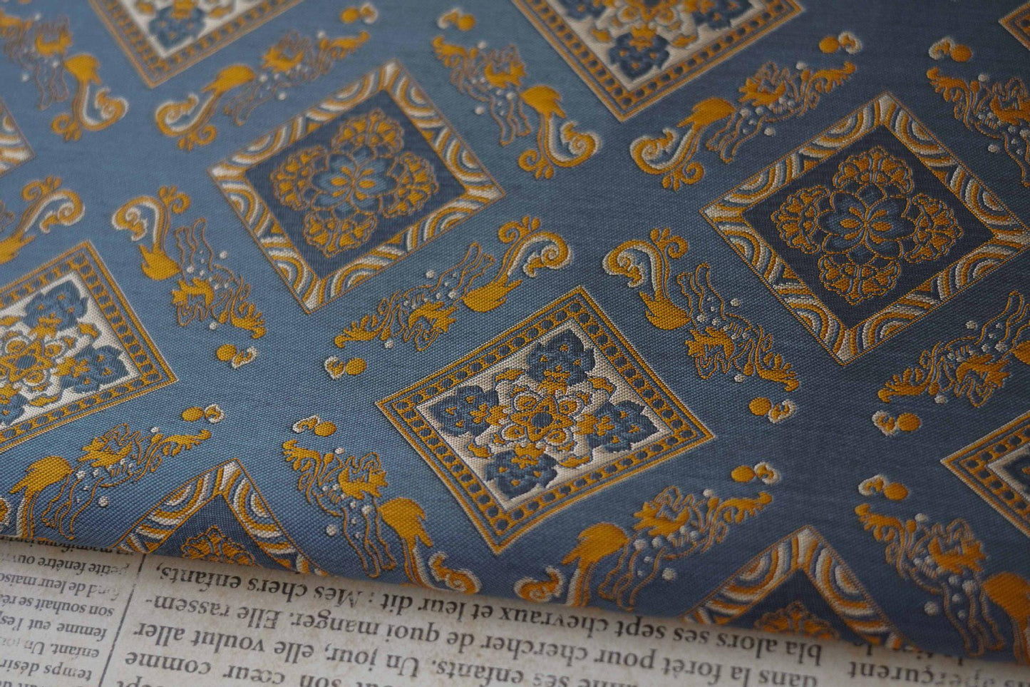 Nishijin Ori Brocade Fabric: Japanese Pavilion Pattern, 63"W Rayon Blend