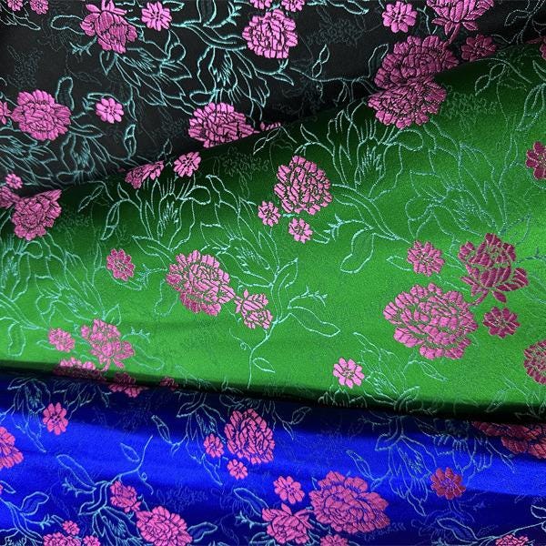 Silk Brocade Fabric: Tea Flower Damask, 45" Wide, Upholstery & Costume