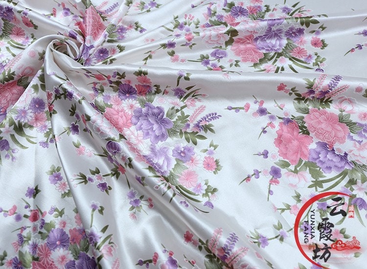 Floral Printed Bridal Satin Fabric: Soft Polyester, 59" Wide
