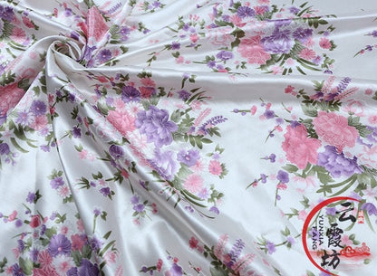 Floral Printed Bridal Satin Fabric: Soft Polyester, 59" Wide