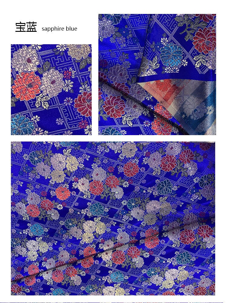Silk Brocade Fabric: Japanese Floral Design, Upholstery & Sewing