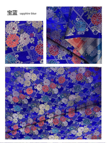 Silk Brocade Fabric: Japanese Floral Design, Upholstery & Sewing
