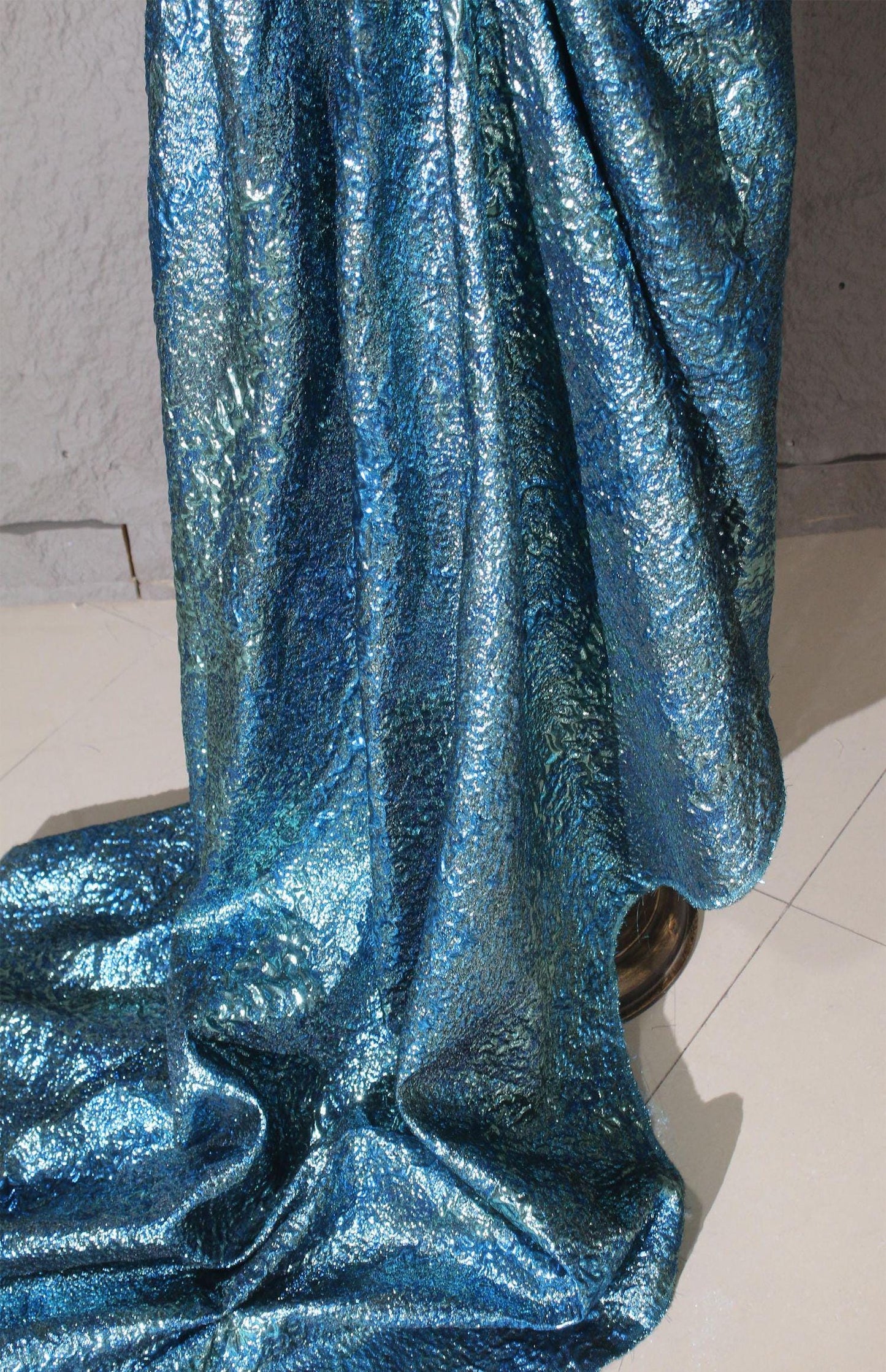 Metallic Gold Thread Jacquard Fabric: 3D Embossed Woven Material, 59"W