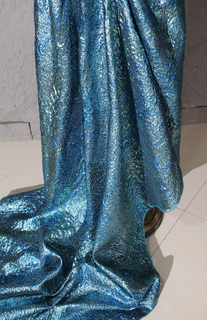 Metallic Gold Thread Jacquard Fabric: 3D Embossed Woven Material, 59"W