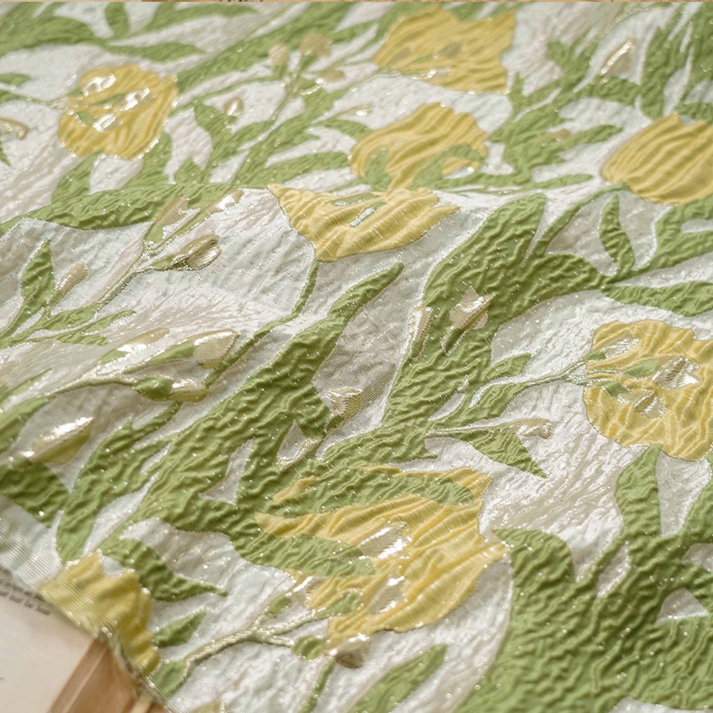 Floral Jacquard Fabric: Gold Thread 3D Texture, 55" Wide