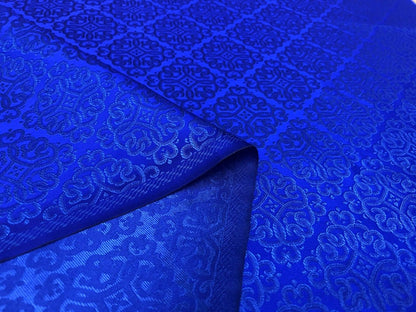 Blue Silk Brocade Fabric: Mongolian Tibetan Style, 29.5"W, Rayon