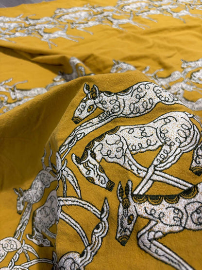 Tissu brodé à motif de cheval au galop (style japonais, lin, large)