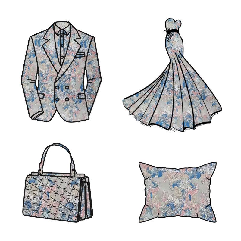Tissu Jacquard Chat Navigateur – Motif tissé or métallisé, Couture & Maison