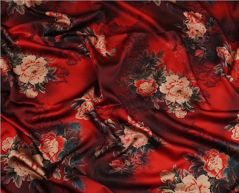 Floral Gambiered Canton Gauze Fabric: 59"W Chinese Satin