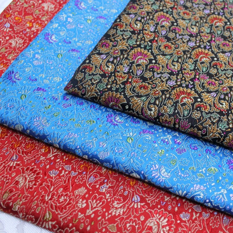 Floral Chinese Silk Brocade Fabric: Celosia Pattern, 29.5" Wide