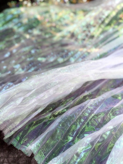 Mermaid Iridescent Organza Fabric: Reflective Water Texture, 57" Wide
