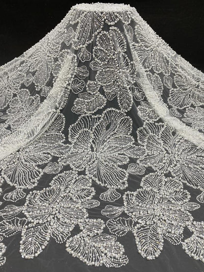 Luxury Pearl Sequin Embroidered Fabric ��� Bridal Wedding Dress, Evening Gown & Couture Fashion Textile, Wedding dress fabr"Wide