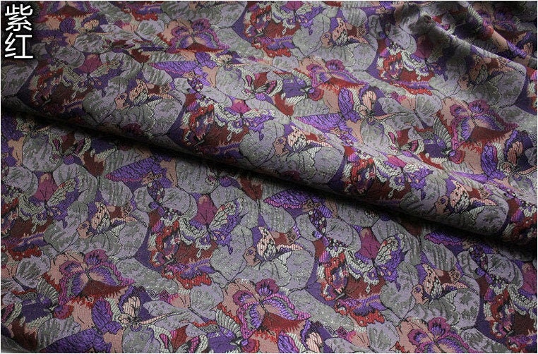 Butterfly Peony Silk Brocade Fabric: 35" Wide, Chinese Wedding Fabric