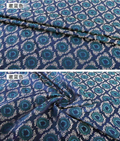 Navy Blue Zen Flower Brocade Fabric: 59" Upholstery & Costume
