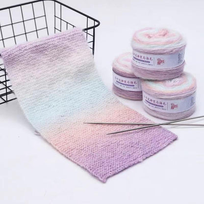 Rainbow Hand-Dyed Mohair Silk Yarn: Gradient Lace Knitting Wool