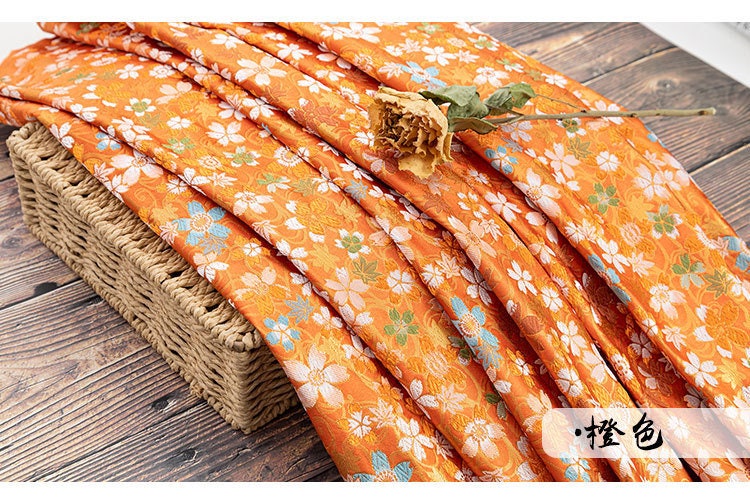 Japanese Cherry Blossom Brocade Fabric: Silk Rayon Jacquard (29.5"W)