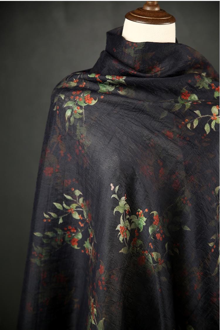 Floral Tencel Ramie Fabric: Sewing Material by Meter (59 inch)