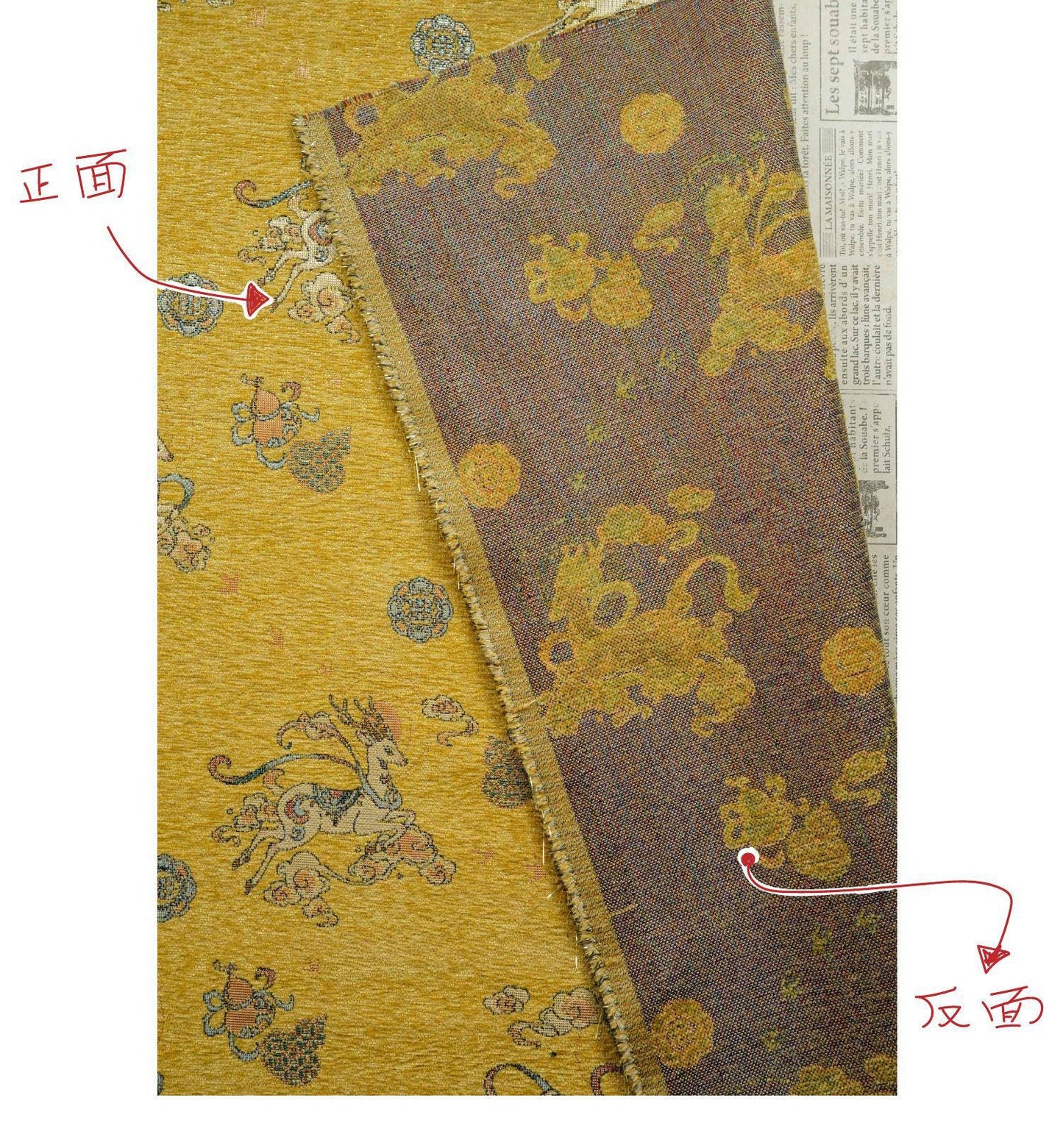 Chenille Deer Jacquard Fabric | Chinese Style Woven Upholstery, 55" Wide