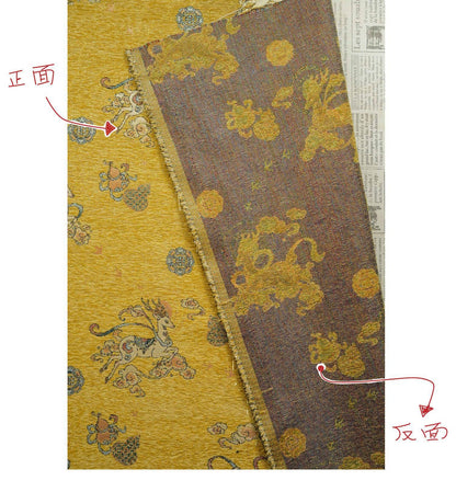 Chenille Deer Jacquard Fabric | Chinese Style Woven Upholstery, 55" Wide