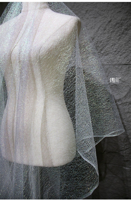 Tissu en dentelle blanche, maille douce pour robe de mariée, costume, confection de poupées (par mètre)