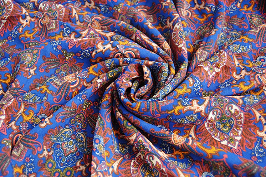 Blue Paisley Satin Fabric By The Meter: 59" Wide Polyester