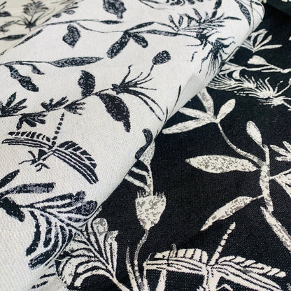Black & White Lurex Jacquard Fabric: 3D Embossed Plant Pattern, 58" Wide