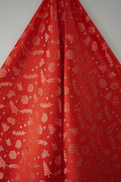 Red Christmas Jacquard Fabric with Gold Thread (59"W)