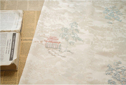 Embroidered Jacquard Fabric: Apricot Ancient Paintings, 59" Wide