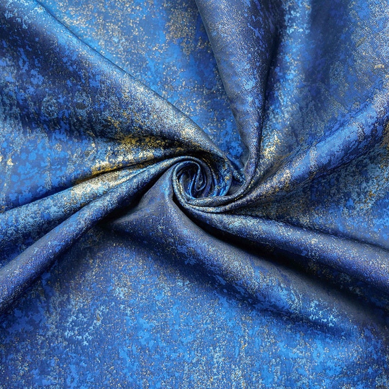 Galaxy Jacquard Fabric: Dark Blue Universe Upholstery, Costume, Decor (67" Width)