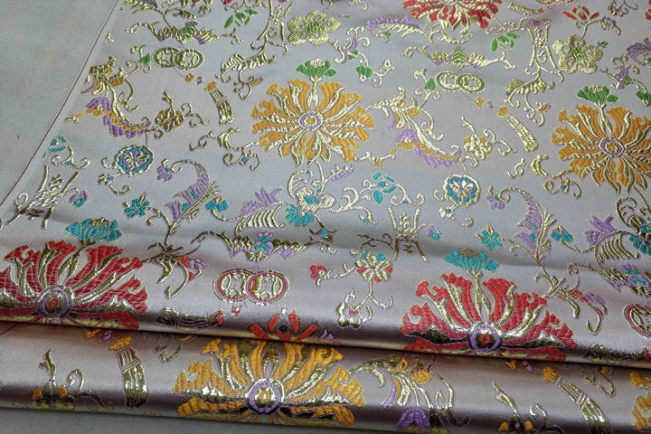 Lotus Flower Brocade Fabric: 29"W Silk Rayon Blend
