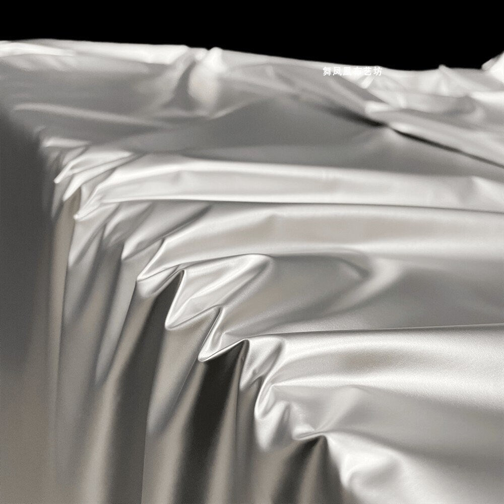 Metallic Silver PU Leather Fabric: Space Gray Designer Fabric, 59" Wide