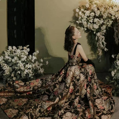 Floral Brocade Jacquard Fabric: Retro Palace Style Rayon Dress Material