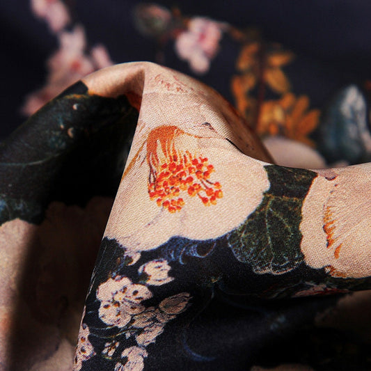 Peony Floral Silk Damask Fabric - 59"W Digital Print