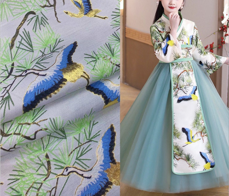 Crane & Pine Brocade Fabric: Cheongsam Qipao Sewing, Home Decor