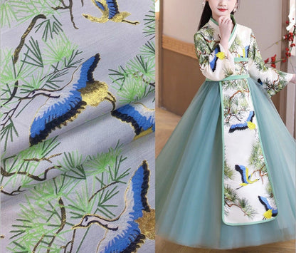 Crane & Pine Brocade Fabric: Cheongsam Qipao Sewing, Home Decor