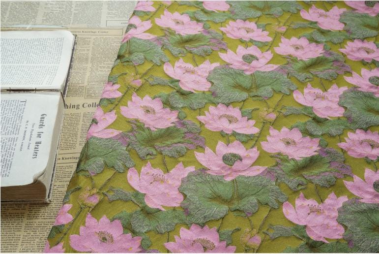 Gold Thread Lotus Jacquard Fabric: 60" Wide Upholstery & Costume