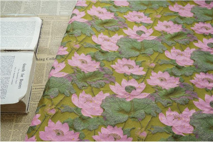 Gold Thread Lotus Jacquard Fabric: 60" Wide Upholstery & Costume