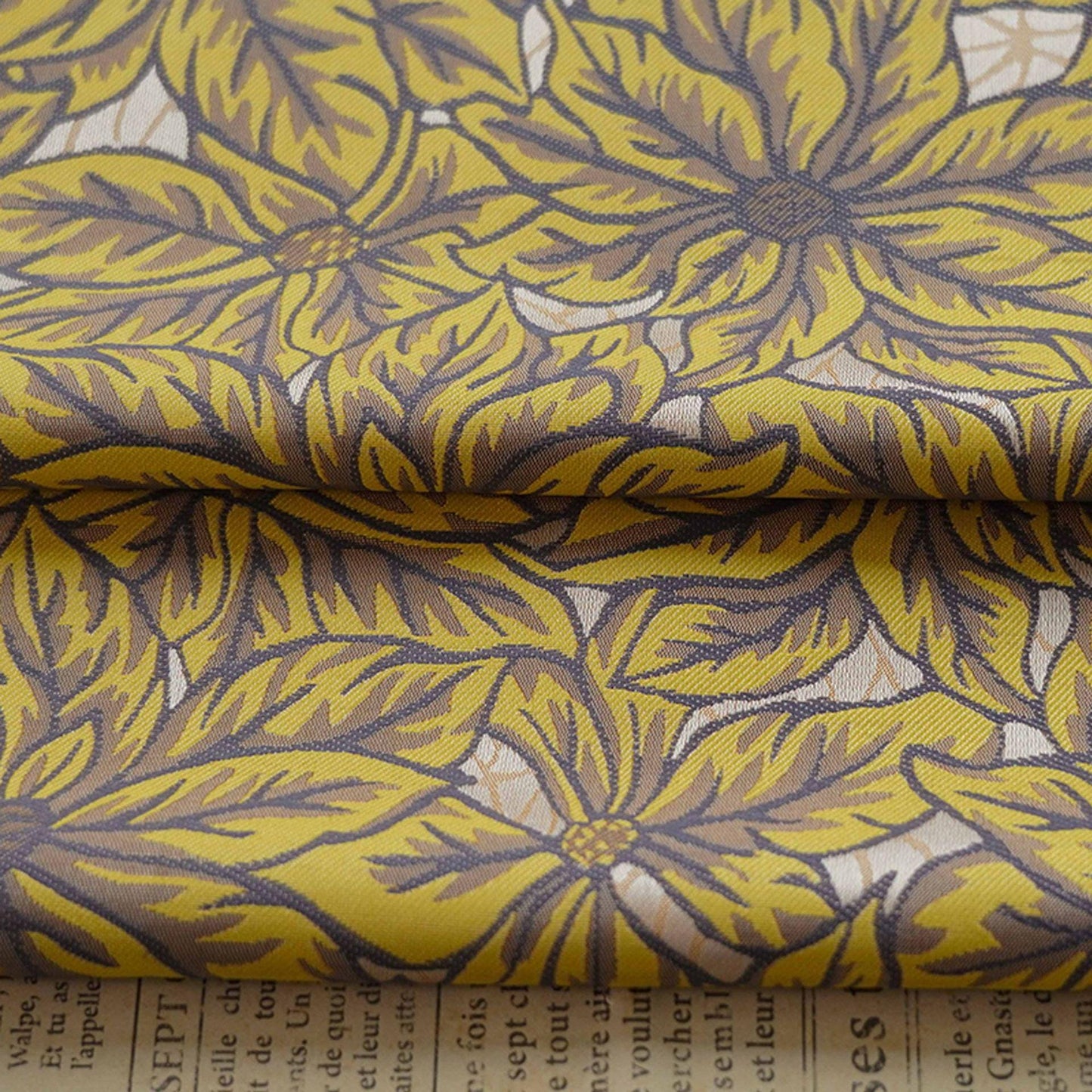 Caramel Floral Jacquard Fabric: Embossed Leaves, 60" Wide