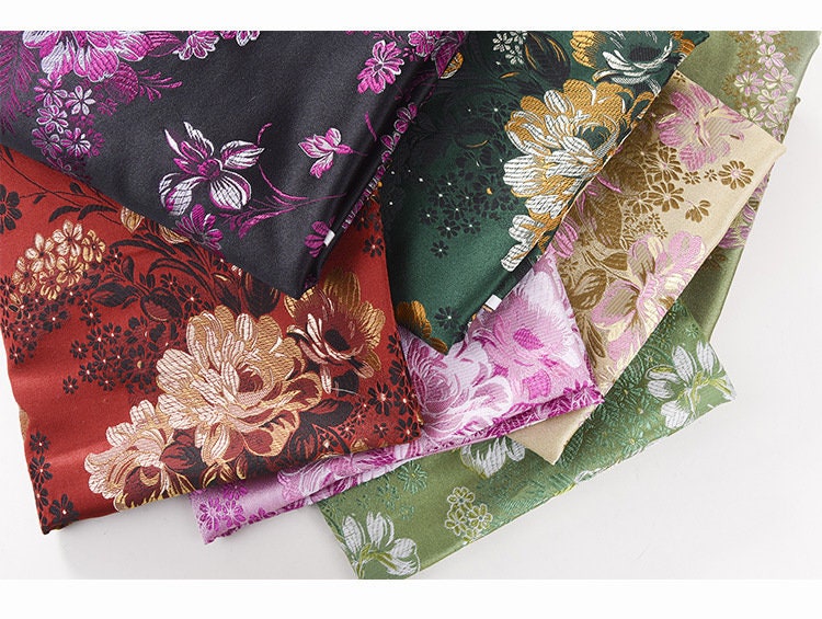 Peony Jacquard Brocade Fabric: Chinese Damask, 59" Wide