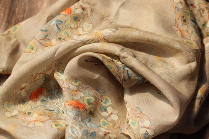 Floral Bird Ramie Fabric: 55" Wide, Soft Breathable Textile