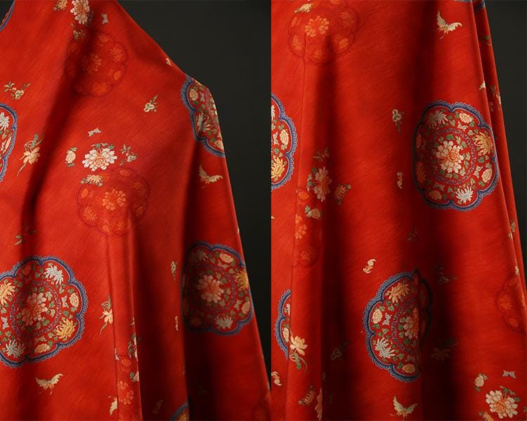 Floral Rayon Cotton Blend Fabric: Red Upholstery, Costume, & Sewing - 59"W