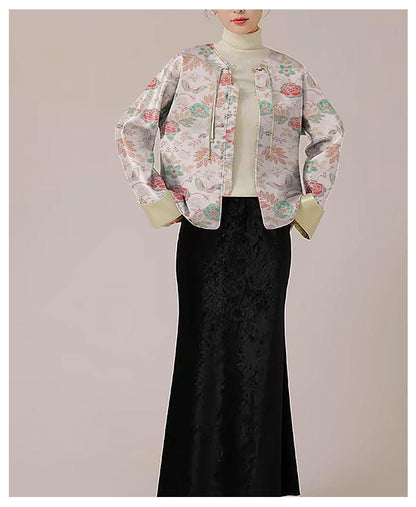 Tissu brocart jacquard à motifs floraux : pour la confection de kimonos japonais, largeur 142 cm (56 pouces).