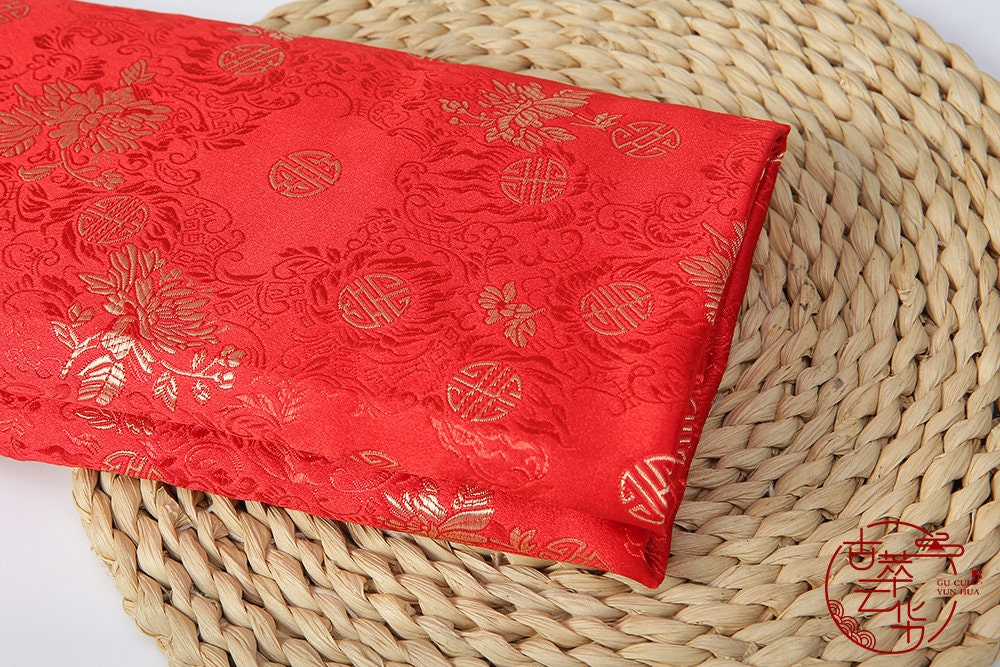 Chrysanthemum Brocade Fabric: Vintage Chinese Satin Silk (By The Meter)
