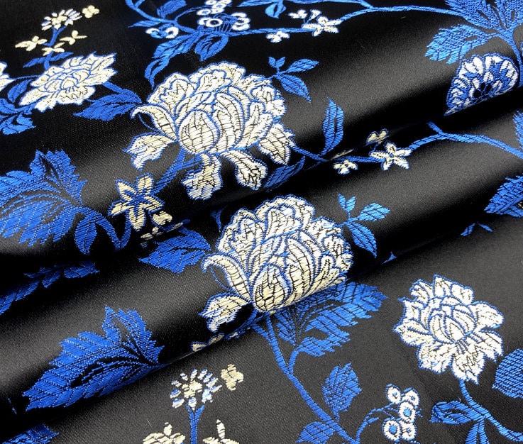 Tissu brocart damassé à motif pivoine : 114 cm de large, rayonne, pour patchwork et couture