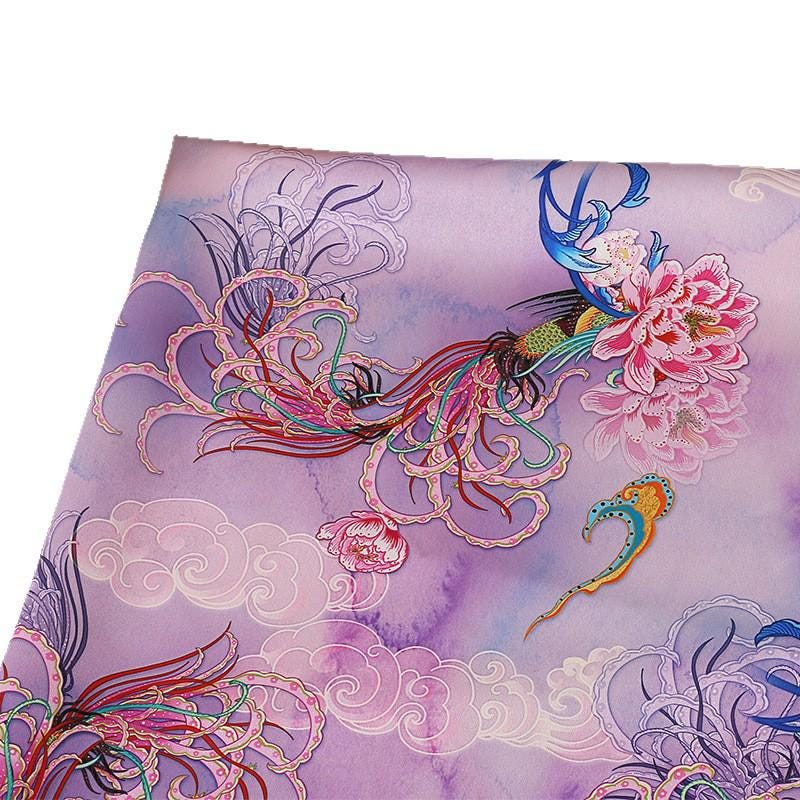 Tissu satin de soie acétate Xiangyun Tea : rideau imprimé numériquement, 150 cm de large