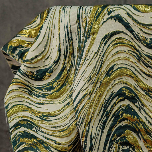Gold Thread Jacquard Fabric: Universe Galaxy Design, 55" Wide