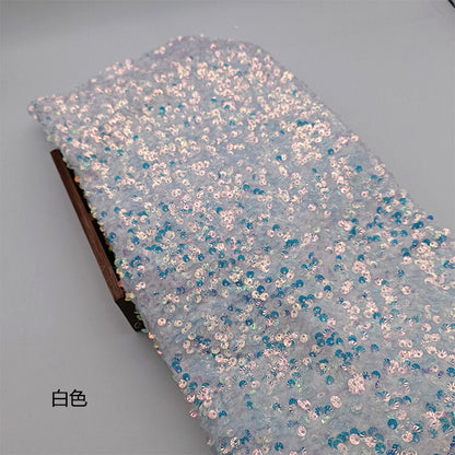 Iridescent Sequin Fabric: 3D Embroidery Shell Flannelette, 49" Wide